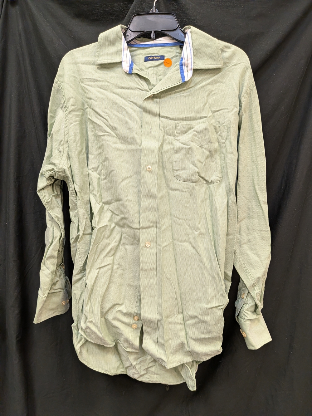 Club Room Pale Green Long-Sleeve Dress Shirt with Striped Collar Trim